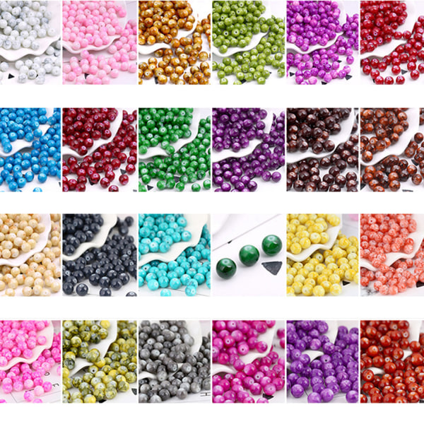 100 stk Blandede Farve Marmor Effekt Glasperler 8mm Runde Blandet