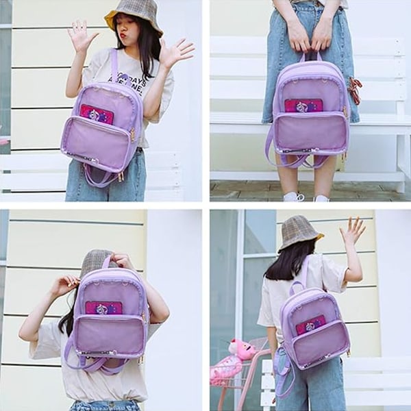 Reppu Tytöille Koulu Rucksack Söpö Kesäranta Laukku Läpinäkyvät Ikkunat DIY-Koristeisiin Purple