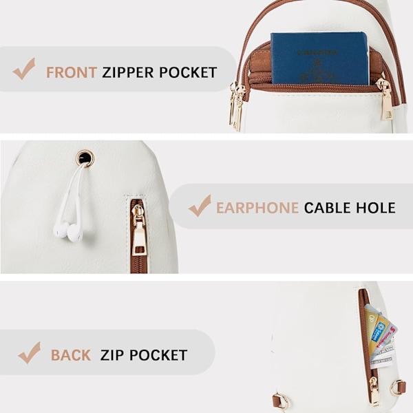 Beige liten axelväska för kvinnor, läder, crossbody, midjeväska, bröstväska för resor