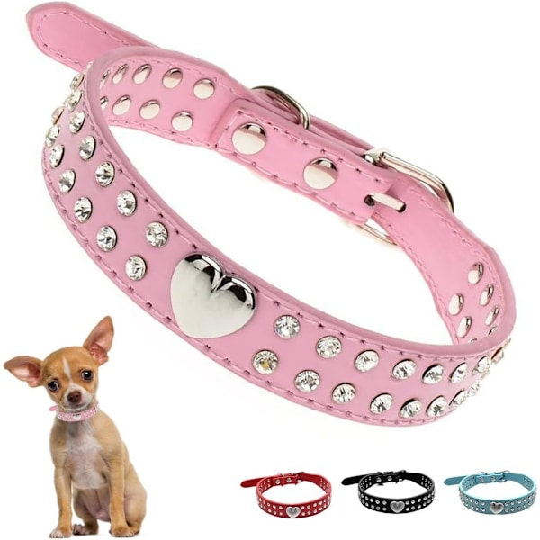 Pink Rhinestone Dog Collar XS, Heart Bling Cat Collar