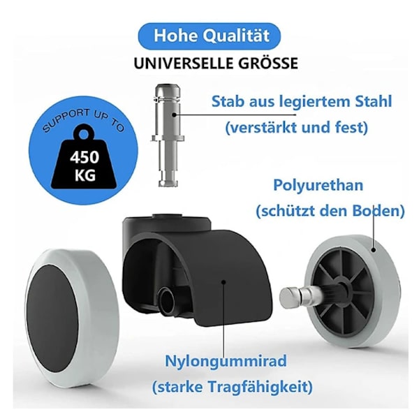 5 Pak Kontorstolhjul 11 Mm / 22 Mm Udskiftning Hårdt Gulv f
