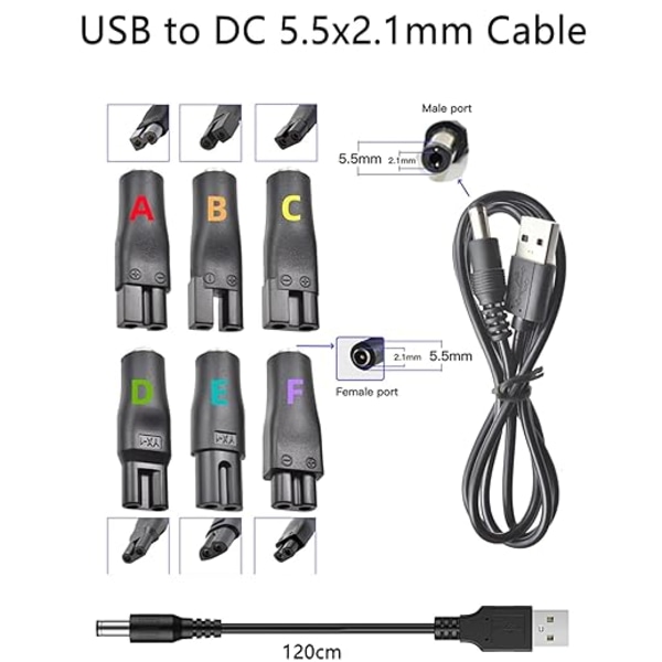 Universal erstatningslader USB for ulike elektriske hårklippere/hundesaks/barbermaskiner/hårklippere