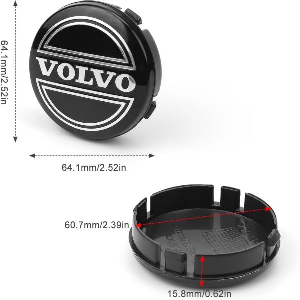 4 stk. navkapsler 64mm, Volvo navkapsler, ABS bilnavkapsler med logo