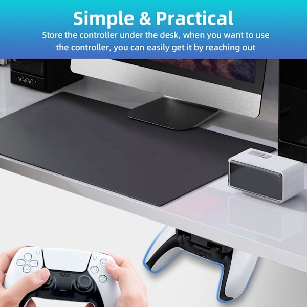 2 STK Controllerholder til under bordet til PS5, Horisontal bordstander til PS4, Spilcontrollerholder til montering under bordet til PS4/PS5 controllertilbehør