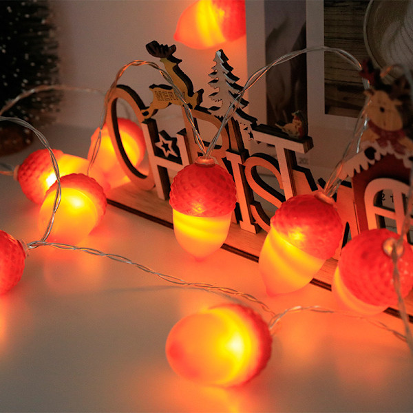 Høstdekorasjon Eikenøtt Lyslenke Batteridrevet, 10Ft Thanksgiving Dekorasjonslys 20 LED Orange Eikenøtt Høstlys, Au