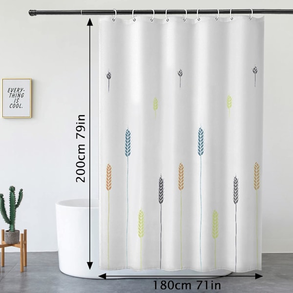 180x200CM Vit Duschdraperi Vattentät Polyestertyg Maskintvättbar Badrumsdraperi med Krokar