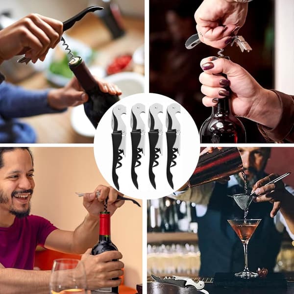 4-delt professionelt tjenersæt, proptrækker, 3-i-1 proptrækker, sommelierknive, rustfrit stål