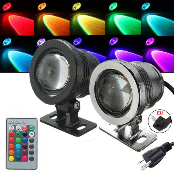 Black + Silver Swimming Pool Light 10W with RGB Remote Control IP