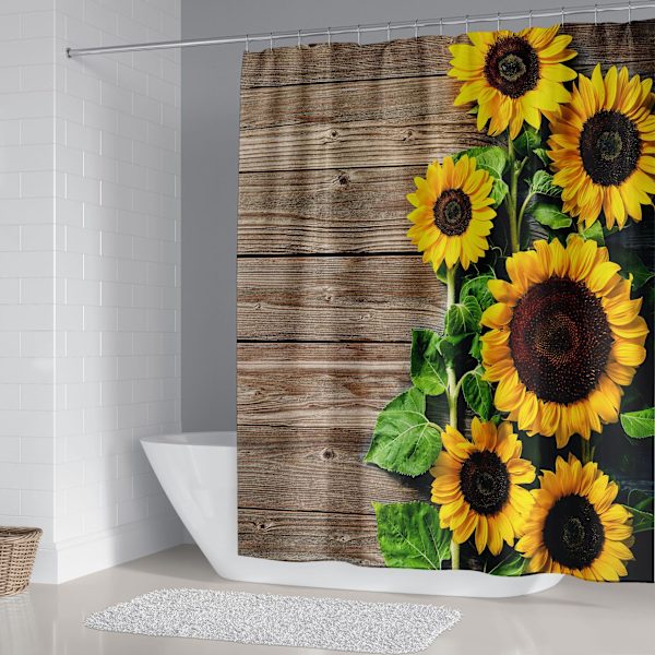 Solsikke Bruseforhæng 180*180cm（Blomster）, Solsikke Bruseforhæng