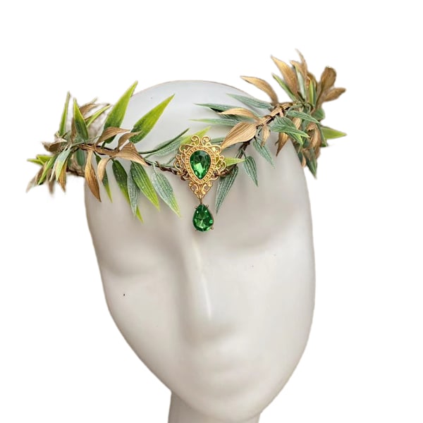 Renesanse Fe-Blomsterkrone - Alvekronen Skog Hodeplagg Håndlaget Skog Blad Krans for Ren Faire Kostyme Kvinner H