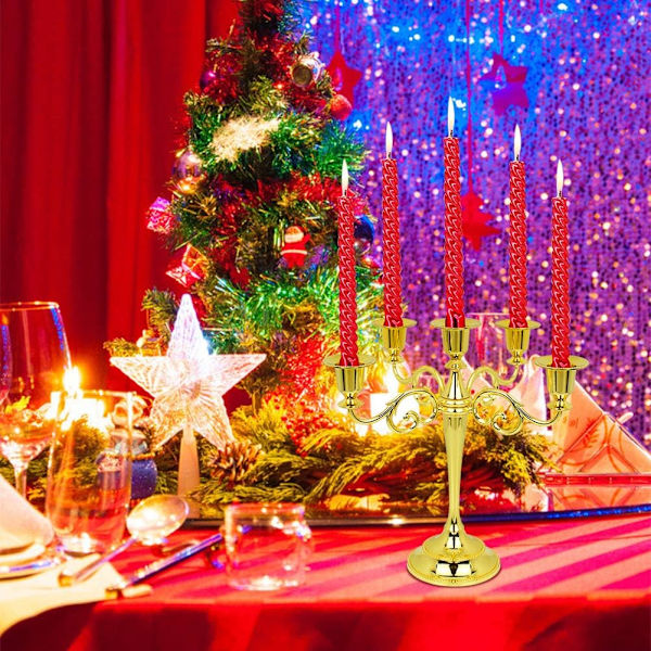 Metall Candelabra 5-Ljus 10,1 Tum Hög Ljusstake Stick för Hem Bröllop Evenemang och Fest Festival, Guld
