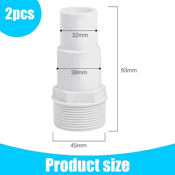 Set med 2 poolslangkopplingar - Diameter: 32/38 mm till 1,5\" - Pooladapter - Vit