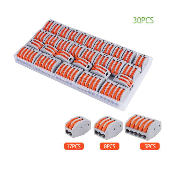 30 Pack Quick Connect-terminaler med håndtag, elektriske kabelklemmer, kabelsko, breakout-stik,