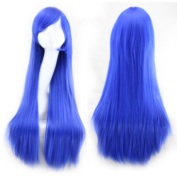 (sininen) Värikäs panda pitkä suora Cosplay-peruukki otsatukkailla Natural Synteettinen hiusperuukki naisille tai Gi