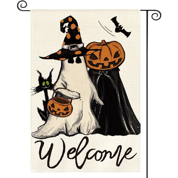 1 kpl Tervetuloa Halloweeniin Temppu vai Herkku - Puutarhalippu 12 x 18 tuumaa, Kaksipuolinen, Haamu Kurpitsa Lepakko Lomapuutarha Ulkona