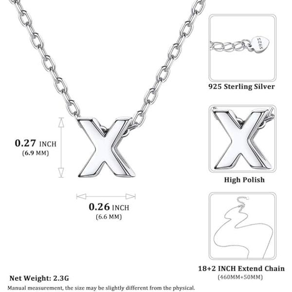 1 Initial X Letter Choker Halsband för kvinnor 925 Sterling Silver/