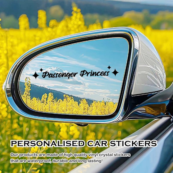 (Sort,Pink/4STK) Bilspejl Sticker, Passager Prinsesse Sticker, Sjove Bilspejl Sticker, med Pink Stjerner