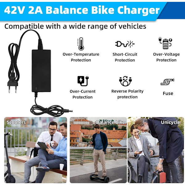 42V 2A Laddare med 5 Kontakter för Scooter 36V Litiumbatteri Elcykel Scooter Batteriladdare