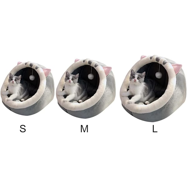 (L-48x45x40cm, Grå Katt) Katteseng Vaskbar Hulematte for Liten Hund Plysj med Avtakbar Seng for Katt og