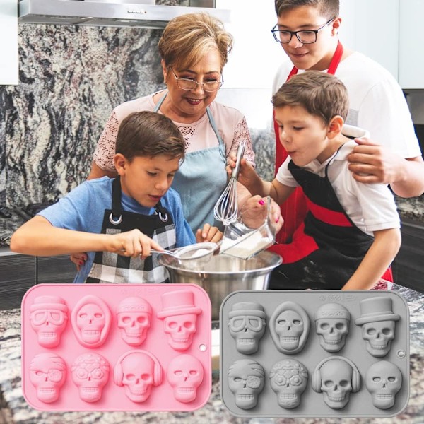 2 Pak 3D Kranie Silikonforme 8 Hulrum Kranietema Bageform Bageværktøj til Chokolade Kage Dessert Slik