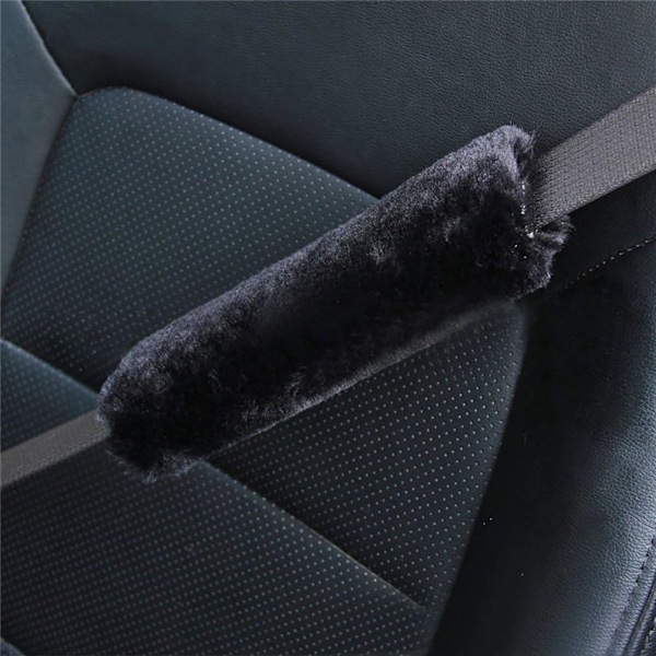 (Svart) 12,5x25cm, Säkerhetsbältesöverdrag i mjukt fårskinn Avtagbart Praktiskt Syntetiskt Fårfäll Auto