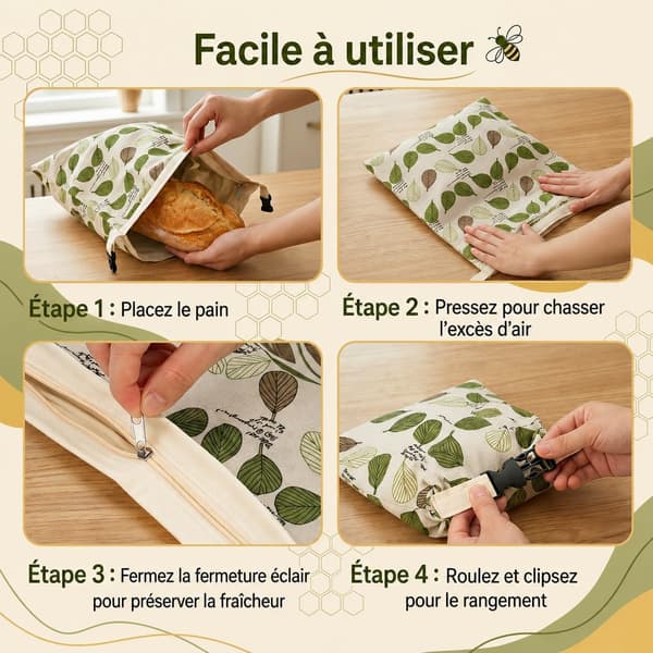 Återanvändbara brödpåsar i bivax 43 x 33 cm, set om 2 | Naturligt bivaxfoder; andningsbart, tvättbart och återanvändbart