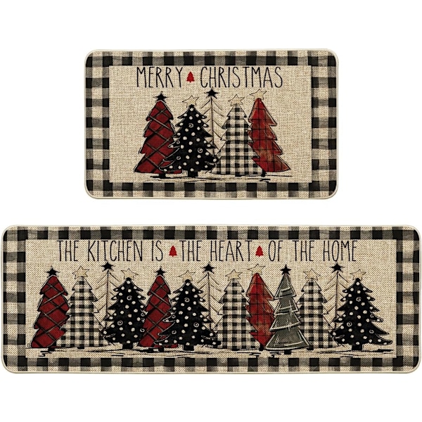 Set med 2 Julmattor för Köket, Vinter Inredning Låg Profil Köksmattor för Golv - 40 x 60+40 x 120