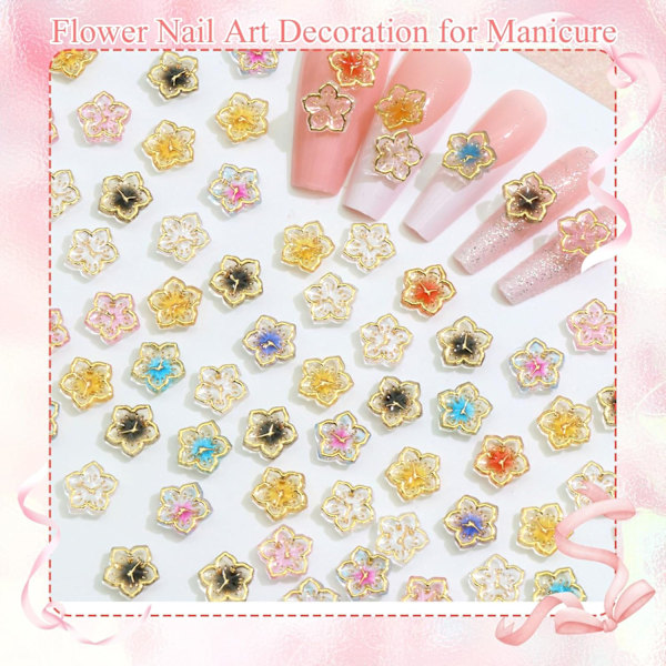 90 st Blom-Nagelberlocker Färgglada Akryl-Blomberlocker för Naglar Söta 3D-Blomster Nagelkonst Rhinestones Sommarstil Nagel