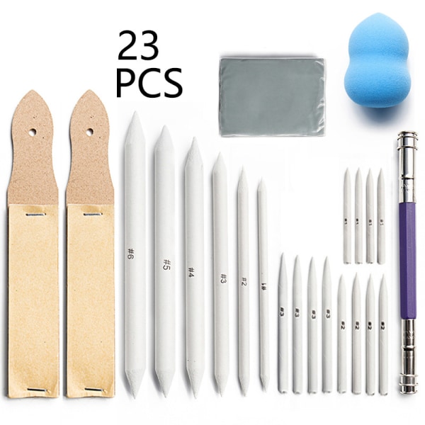 23PCS skiss ritverktyg, blandning stubbar och tortillions Set blandningsverktyg med Art Ske