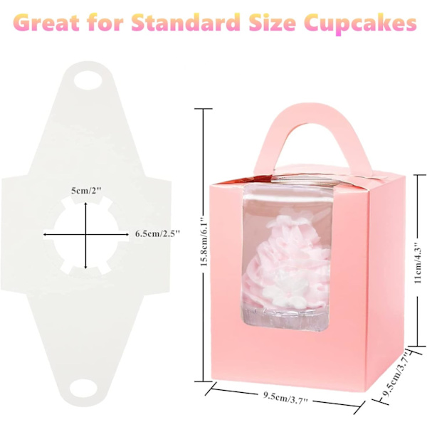Pink 30 stk. Individuelle Cupcake-æske med indsats, håndtag og vindue