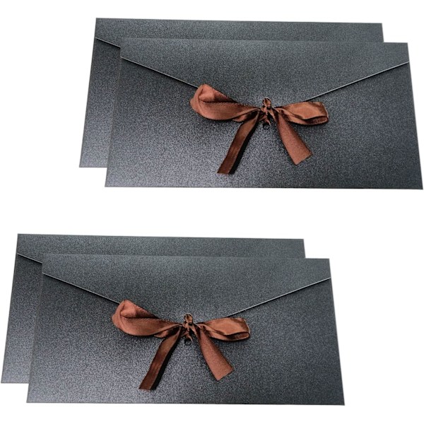 4 Pack Black Kraft Paper Envelopes with Ribbons, Invitation Envelopes for Festival and Party