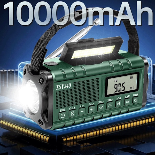 st DAB-radio, bärbar FM, överlevnadsradio med batterier och handvev, dynamolampa, med uppladdningsbart 10000 mAh batteri, ficklampa och läslampa, SO