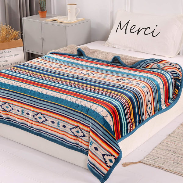 Ruutukuvioinen fleece-peitto 150x200cm, pehmeä ja lämmin paksu flanellipeitto, kääntyvä sininen peitto ja Pl