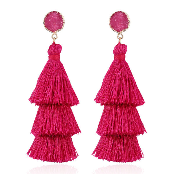 Sjokkerende rosa lagdelt fargerikt tre Druzy Stud øredobber Dangle Holiday Party Jul Halloween Cos