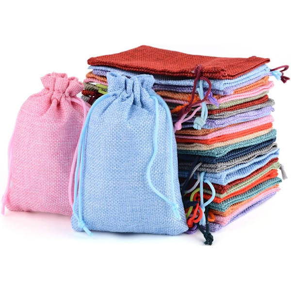 (Slumpmässig färg S) 50 st 7x9 cm dragsnöre jutepåsar små jutepåsar