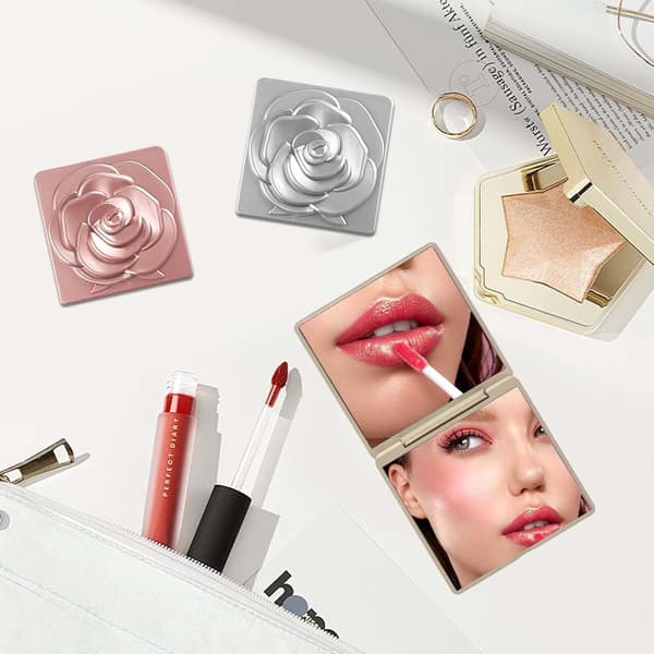 Kompakt og bærbart spejl, pink foldbart makeupspejl