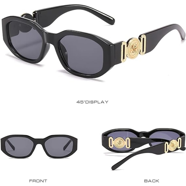 Svarte Trendy rektangulære solbriller for kvinner Menn Irregular Vinta