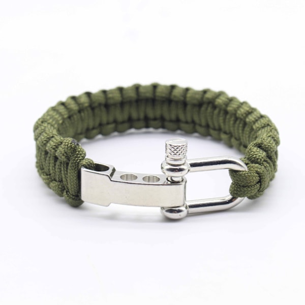Miesten Paracord-selviytymisranneke Kudottu Ulkoilmaranneke Ruostumattomasta Teräksestä Valmistetulla Kiinnityksellä Army Green