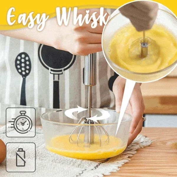 Håndmixer, Halvautomatisk piskeris i rustfrit stål, Roterende halvautomatisk æggepisker, Håndmixer, Røreværktøj til køkken, Hjemme æg mælk 27cm