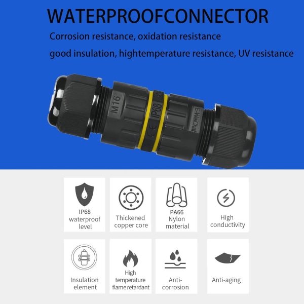 2-pakke IP68 vanntett kabelkontakt 3-pinners M16-kontaktdiameter: 3,5-10 mm