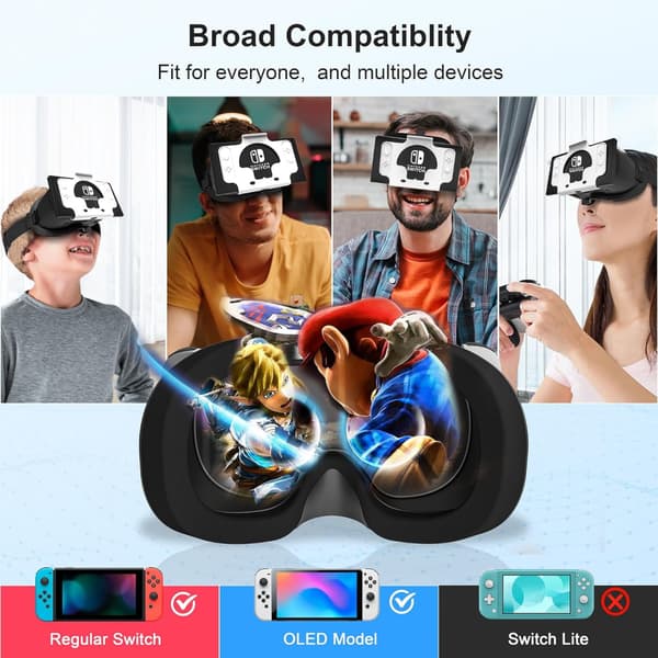 Switch 3D VR-briller for Nintendo Switch/Switch OLED, med justerbar HD-linse Black and White