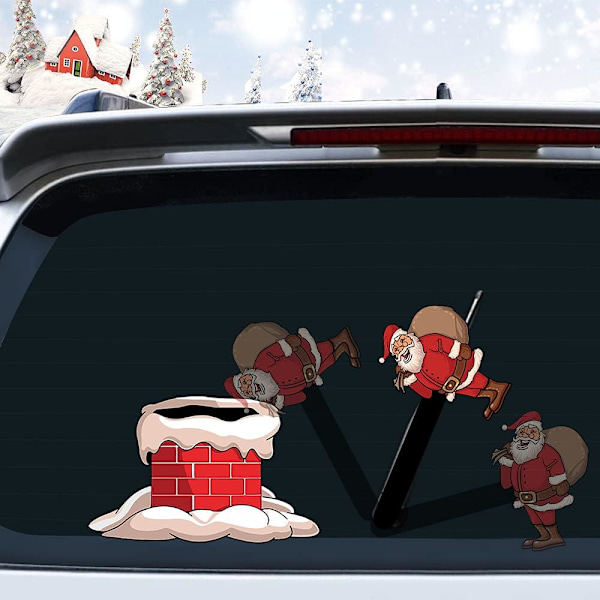 Santa Claus with Gift and Chimney-Christmas Santa Claus and Chimney Rear Window Wiper Decal Funny Waving Arm Wiper Stick