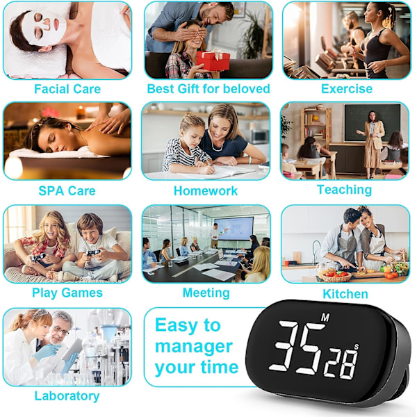 (Sort) Magnetisk køkkentimer med stort LCD-display, digitalt Ki