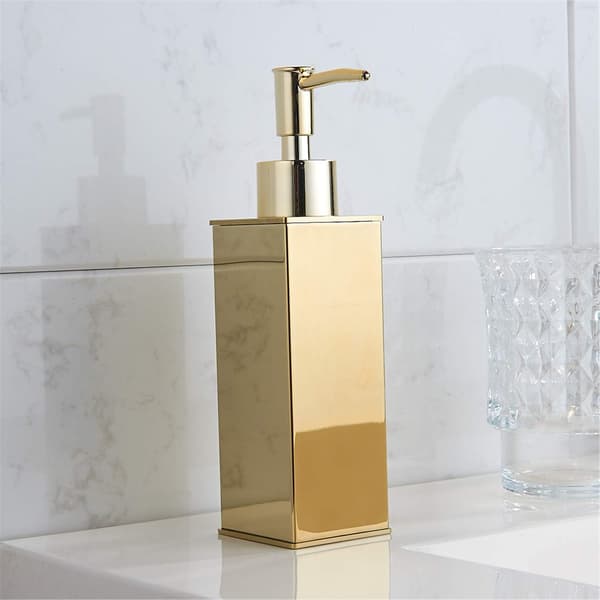 Fritstående sæbedispenser, firkantet lotion- og sæbedispenser, guld shampoodispenser til bruser, badeværelse og køkken.