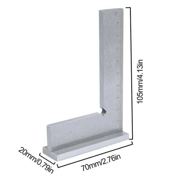 Tømrervinkel 100 x 70 mm med gradueringer (cm), Solid Tømrervinkel, 90° Præcisionsvinkelmålerbase