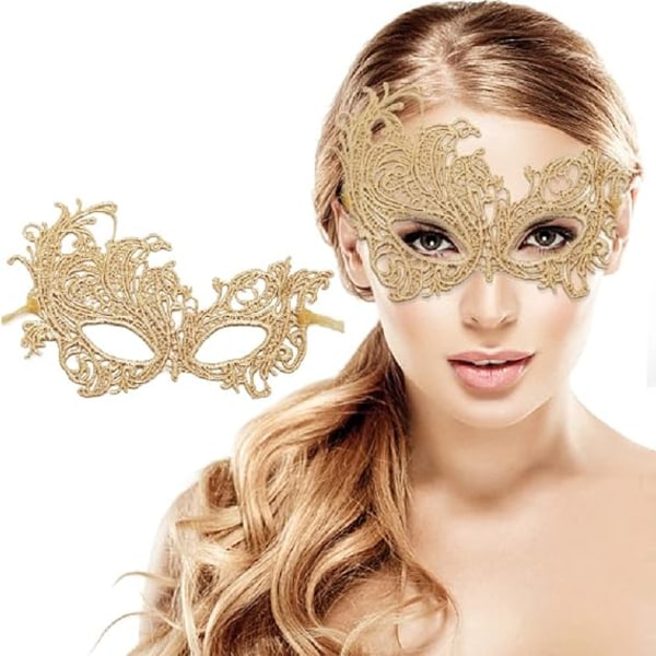 Lady of Luck Lace Mask, Venetiansk Masquerade Sexet Lace Gold Ball Mask Halloween Party
