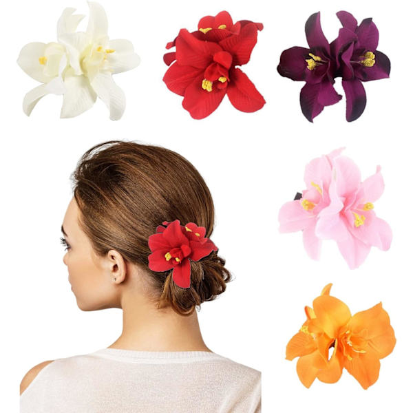 5 st Hawaii Barrette Blommigt Hårspänne för Kvinnor, Sommar Hårspännen för Flickor, Alligator Hår