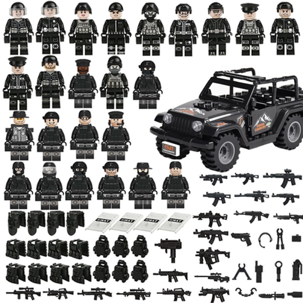 24 stk. - Militær SWAT-soldat figurlegetøj (sort 2), Army WW2 Buildin