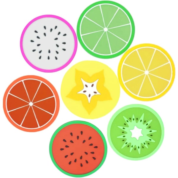 7 Pieces Silicone Coasters,Creative Non-Slip Fruit Coasters,