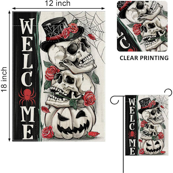 1 stk Velkommen Halloween Gotisk Kranie Dekorativ Haveflag, Spooky Jack O Lantern Græskar Skelet Have Ude Dekoration